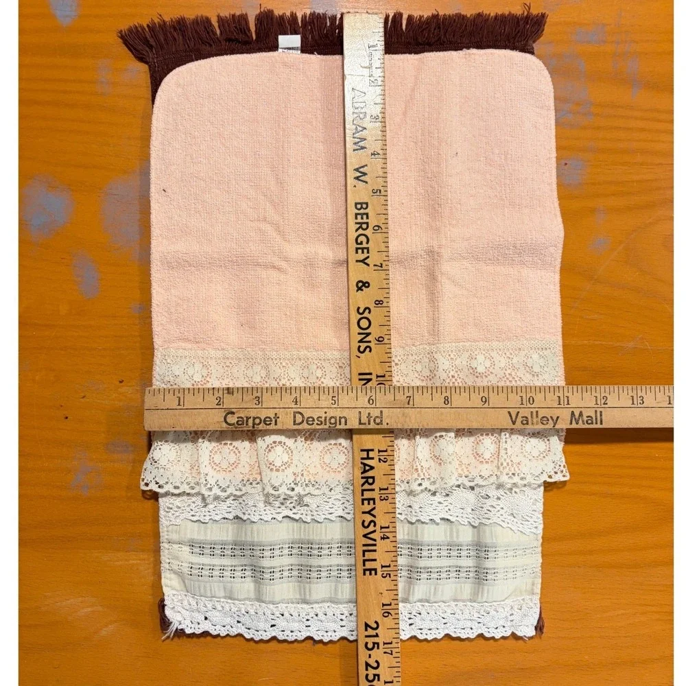 Vintage Martex Cannon Lace Trim Towel Set 5pc Pink Brown Cotton Cottage Coquette